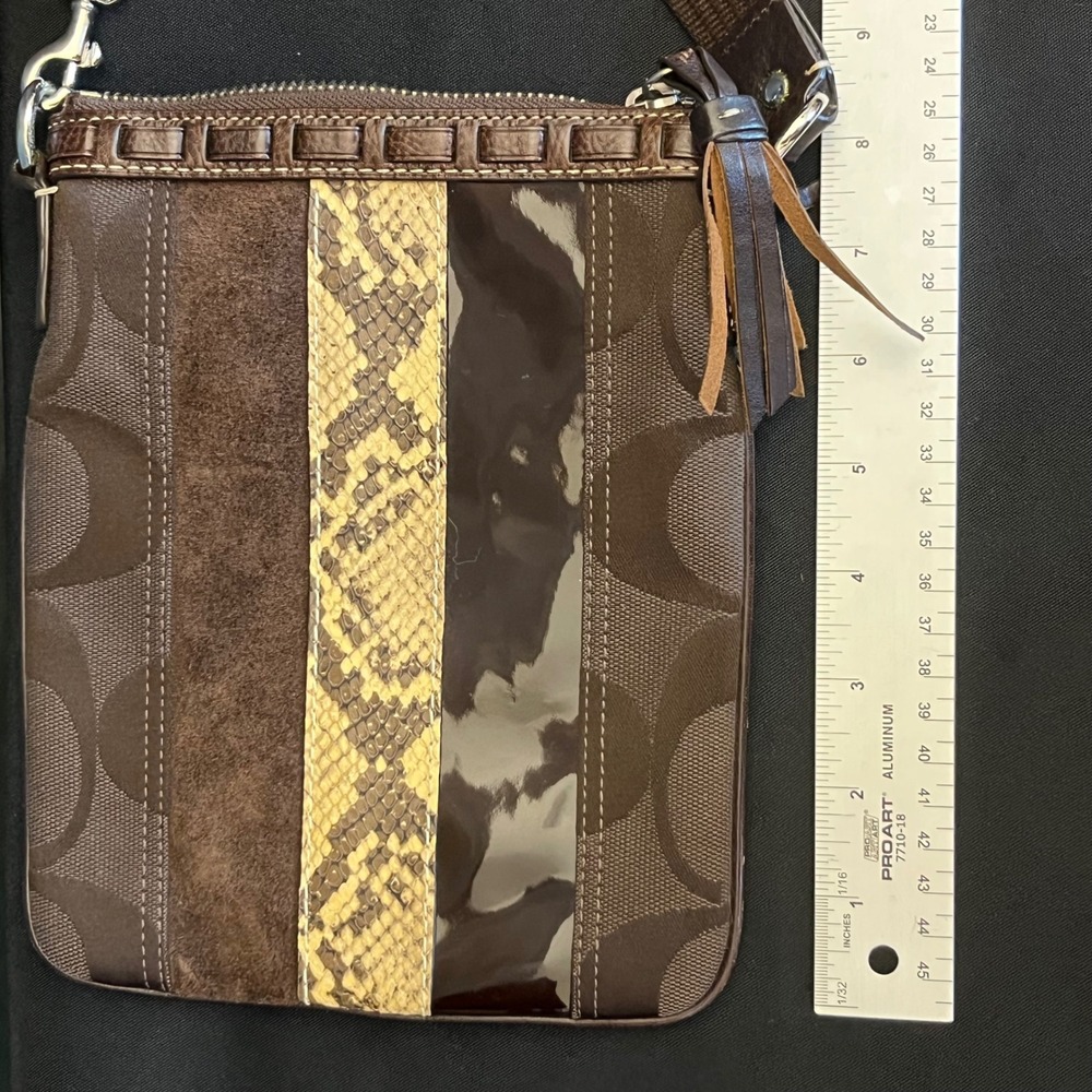 Coach Brown Multi-Panel Crossbody Bag with Snake-Print Accent - Picture 11 of 11